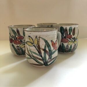 Otigiri,Japan 12 oz coffee mugs speckled floral set of 4 hand painted